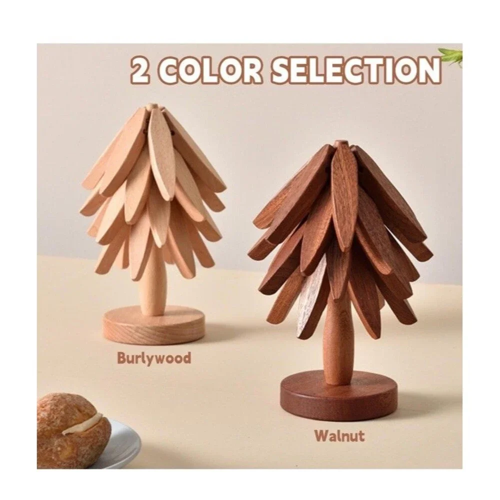 Wooden Trivets for Hot Dishes Tree Shape Set Foldable Kitchen Pot Holders